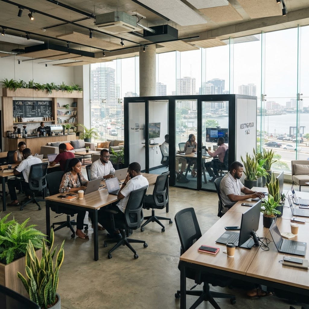 NakelGreen co-working space with modern desks and meeting pods